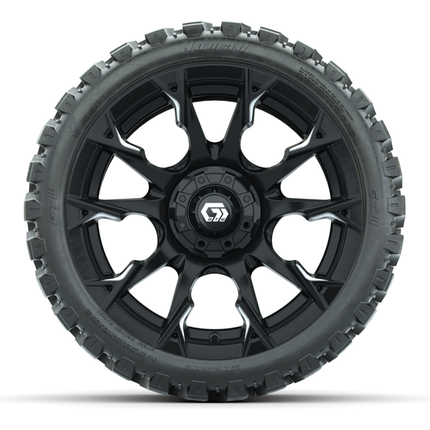 15-Inch GTW Diablo Gloss Black and Machined Wheels with 23" Nomad All-Terrain Tires (Set of 4)
