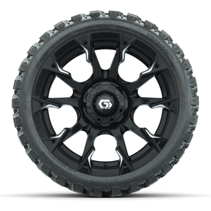 15-Inch GTW Diablo Gloss Black and Machined Wheels with 23" Nomad All-Terrain Tires (Set of 4)