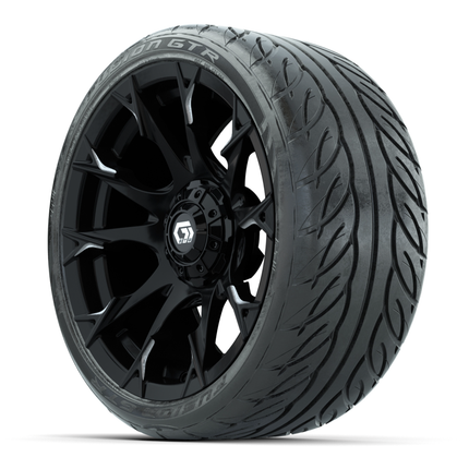 15-Inch GTW Diablo Gloss Black and Machined Wheels with 22" Fusion GTR Street Tires (Set of 4)