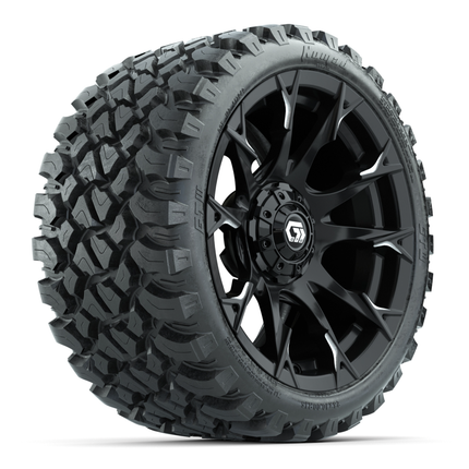 15-Inch GTW Diablo Gloss Black and Machined Wheels with 23" Nomad All-Terrain Tires (Set of 4)