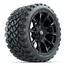 Load image into Gallery viewer, 15-Inch GTW Diablo Gloss Black and Machined Wheels with 23&quot; Nomad All-Terrain Tires (Set of 4)