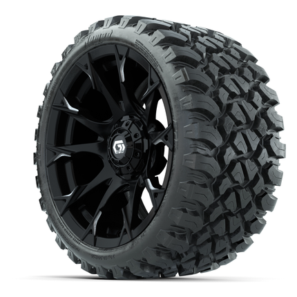 15-Inch GTW Diablo Gloss Black and Machined Wheels with 23" Nomad All-Terrain Tires (Set of 4)