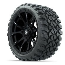 Load image into Gallery viewer, 15-Inch GTW Diablo Gloss Black and Machined Wheels with 23&quot; Nomad All-Terrain Tires (Set of 4)