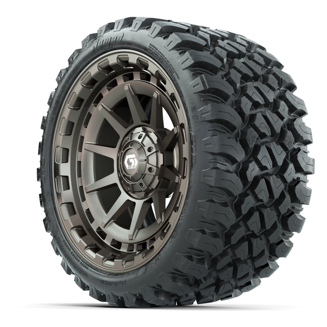 15-Inch GTW Barricade Satin Bronze Wheels with 23" Nomad All-Terrain Tires (Set of 4)