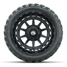Load image into Gallery viewer, 15-Inch GTW Barricade Gloss Black Wheels with 23&quot; Nomad All-Terrain Tires (Set of 4)