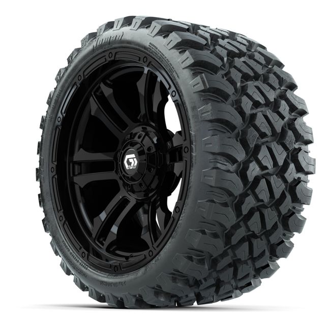 15-Inch GTW Shogun Gloss Black Wheels with 23" Nomad All-Terrain Tires (Set of 4)