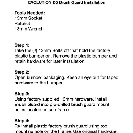Evolution EV D5 Brush Guard - Ranger & Maverick Models