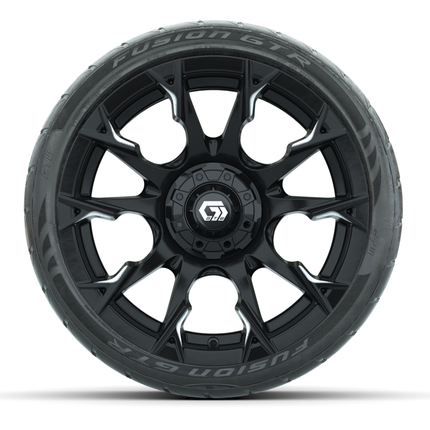 15-Inch GTW Diablo Gloss Black and Machined Wheels with 22" Fusion GTR Street Tires (Set of 4)