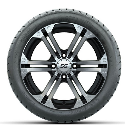14-inch GTW Specter Wheels / Machined & Black Finish with 225/30-14 GTW Mamba Street Tires Set of (4)
