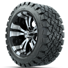 Load image into Gallery viewer, 14-Inch GTW Vampire Black and Machined Wheels with 22” Timberwolf Mud Tires (Set of 4)