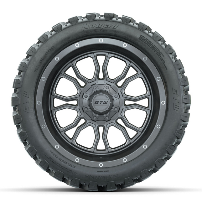 14-Inch GTW Volt Gunmetal Wheels with 23 Inch Nomad All-Terrain Tires Set of (4)