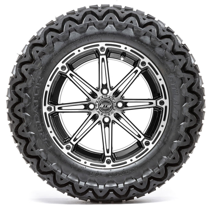 14-inch GTW Element Black and Machined Wheels with 23” Predator All-Terrain Tires (Set of 4)