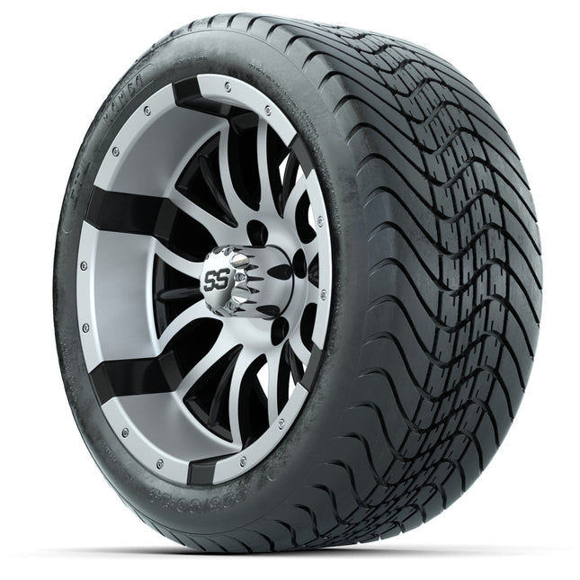 14-inch GTW Diesel Wheels / Machined & Black Finish with 225/30-14 Mamba Street Tires (Set of 4)