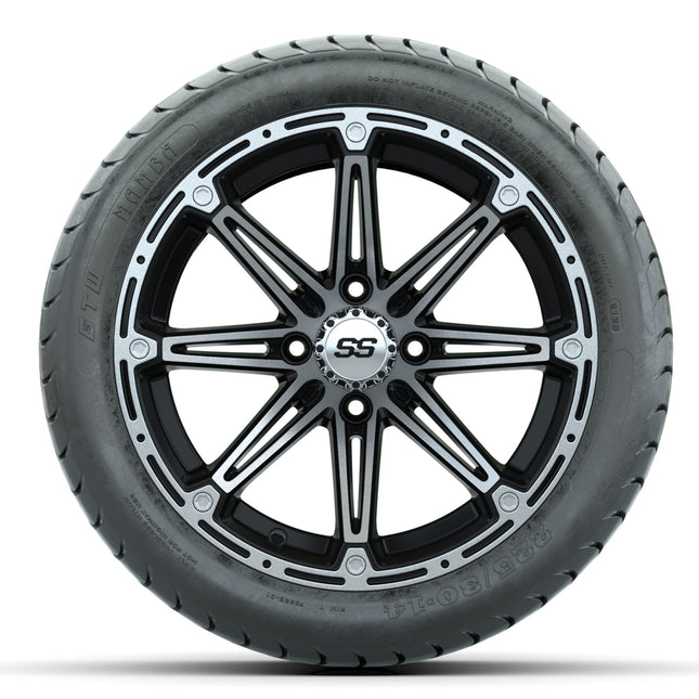 14-inch GTW Element Wheels / Machined Silver & Black Finish with 225/30-14 Mamba Street Tires (Set of 4)