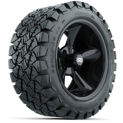 14-inch GTW Black Godfather Wheels with 22x10-14 GTW Timberwolf All-Terrain Tires (Set of 4)