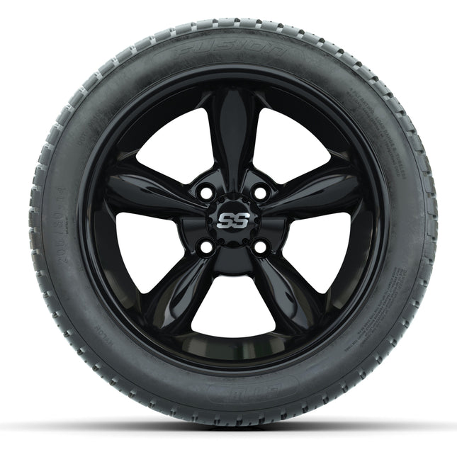 14-inch GTW Godfather Wheels / Black Finish with 205/30-14 Fusion Street Tires (Set of 4)