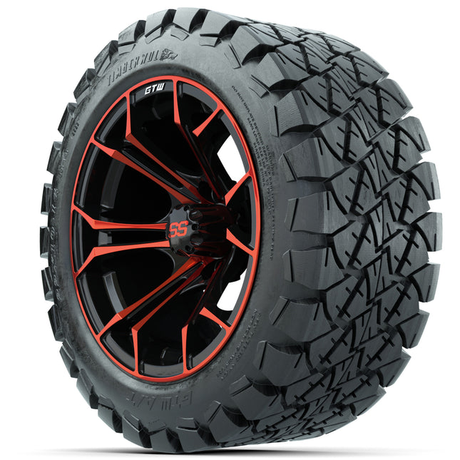 14-Inch GTW Spyder Red and Black Wheels with 22x10-14 GTW Timberwolf All-Terrain Tires (Set of 4)