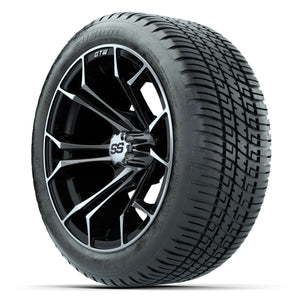 14-inch GTW Spyder Wheels / Machined & Black Finish with 205/30-14 Fusion Street Tires Set of (4)