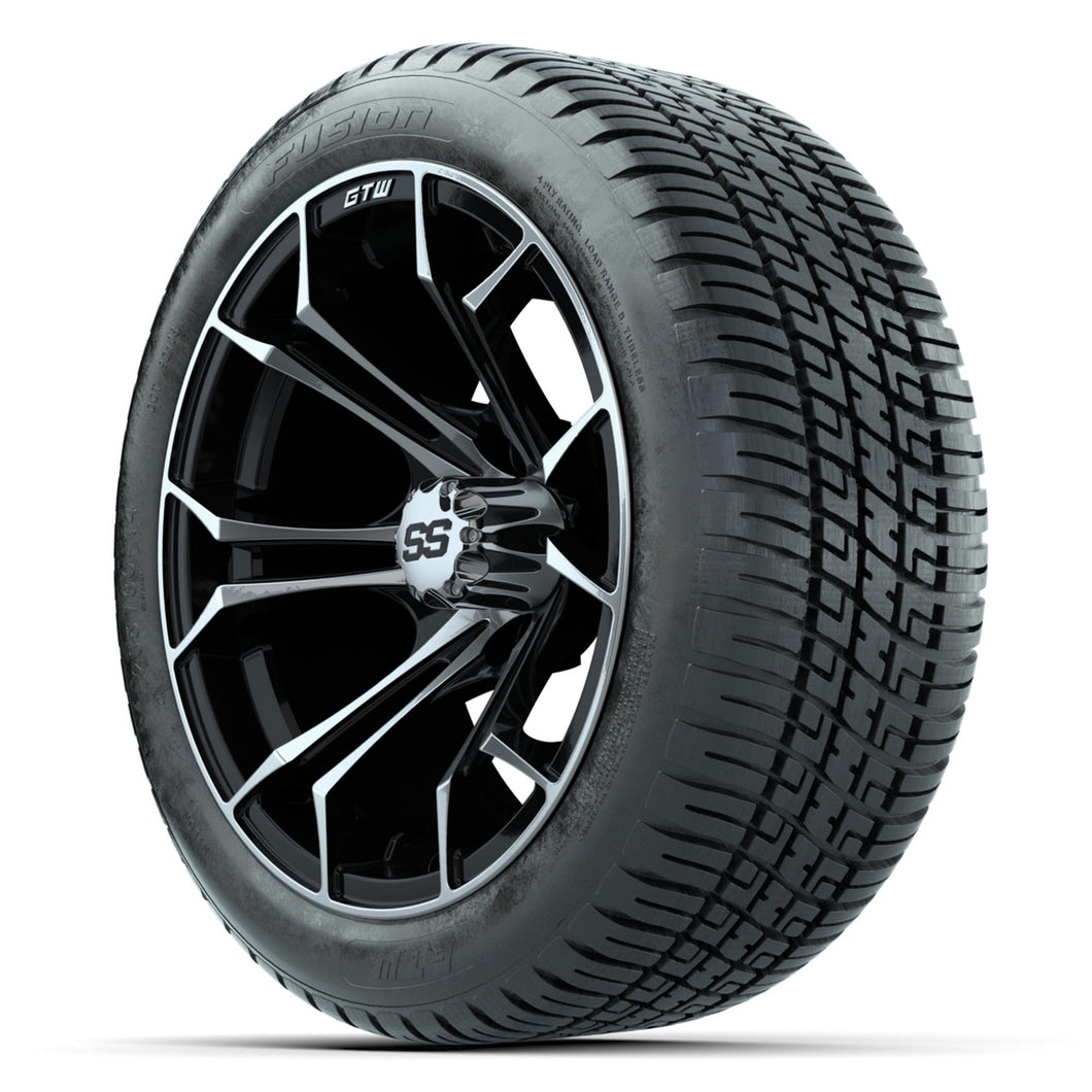 14-inch GTW Spyder Wheels / Machined & Black Finish with 205/30-14 Fusion Street Tires Set of (4)