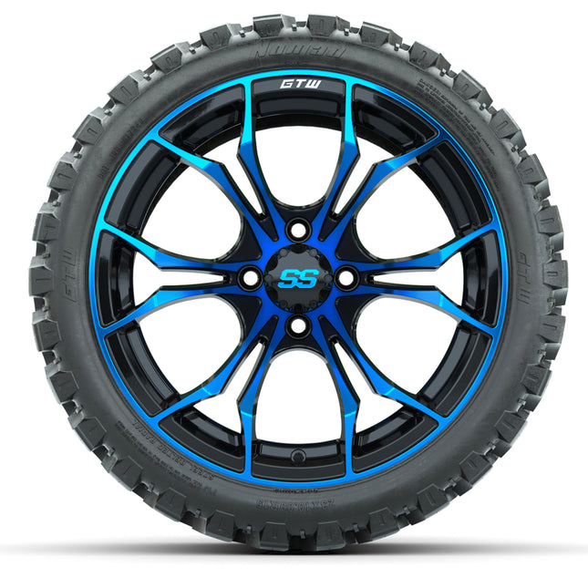 15-Inch GTW Spyder Blue and Black Wheels with GTW Nomad Off Road Tires (Set of 4)