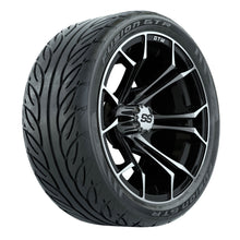 Load image into Gallery viewer, 14-inch GTW Machined/Black Spyder Wheels with 205/40-14 Fusion GTR Steel Belted Tires (Set of 4)