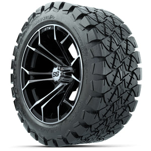 14-Inch GTW Spyder Machined and Black Wheels with 22x10-14 GTW Timberwolf All-Terrain Tires (Set of 4)