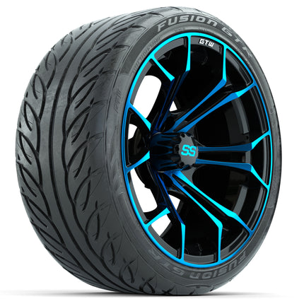 15-Inch GTW Spyder Blue and Black Wheels with 22" GTW Fusion GTR Street Tires (Set of 4)