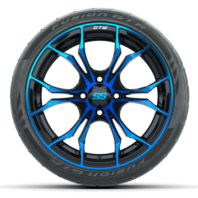 15-Inch GTW Spyder Blue and Black Wheels with 22" GTW Fusion GTR Street Tires (Set of 4)