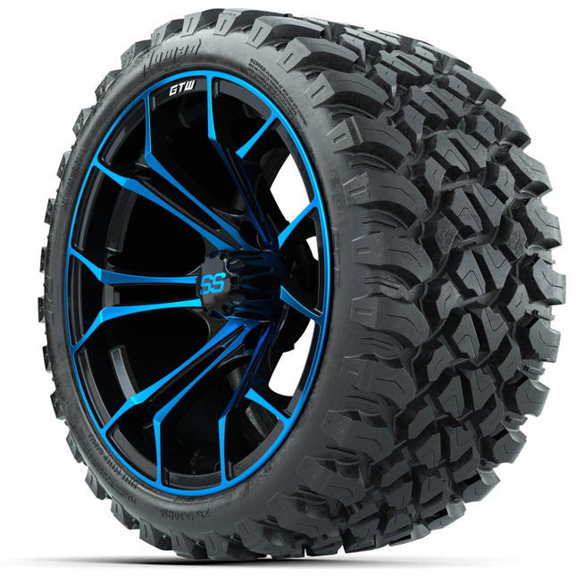 15-Inch GTW Spyder Blue and Black Wheels with GTW Nomad Off Road Tires (Set of 4)