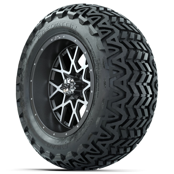 14-inch GTW Matte Machined and Black Vortex Wheels with 23x10-14 GTW Predator All-Terrain Tires (Set of 4)