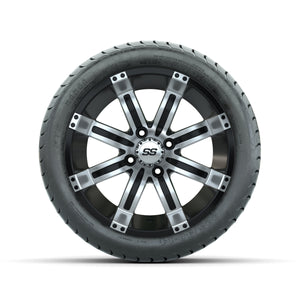 14-inch GTW Tempest Wheels / Machined & Black Finish with 225/30-14 Mamba Street Tires (Set of 4)