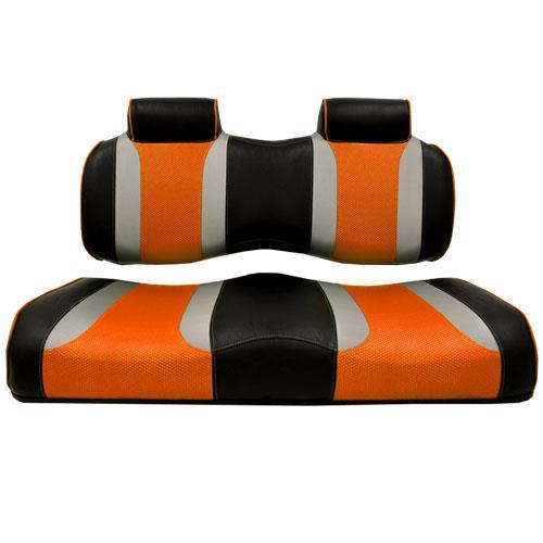 TSUNAMI Front Seat Cushions, Club Car Precedent, Black w/Silver Rush & Orange Wave 2012 and Up