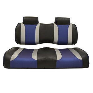 TSUNAMI Front Seat Cushions, Club Car Precedent, Black w/Silver Rush & Blue Wave 2012 and Up