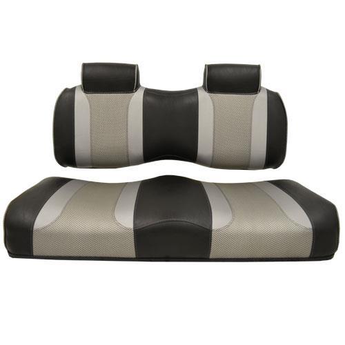 TSUNAMI Front Seat Cushions, Club Car Precedent, Black w/Silver Rush & Silver Wave 2012 and Up