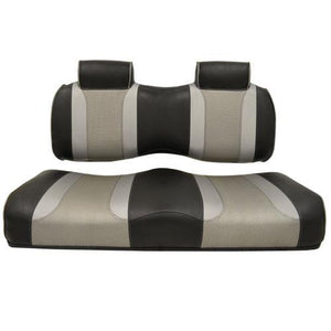 TSUNAMI Golf Cart Front Seat Cushions, EZGO TXT/RXV, Black w/Liquid Silver Rush & Liquid Silver Wave