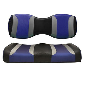 TSUNAMI Golf Cart Rear Seat Cushions for Genesis 250/300 Black w/Liquid Silver Rush & Blue Wave