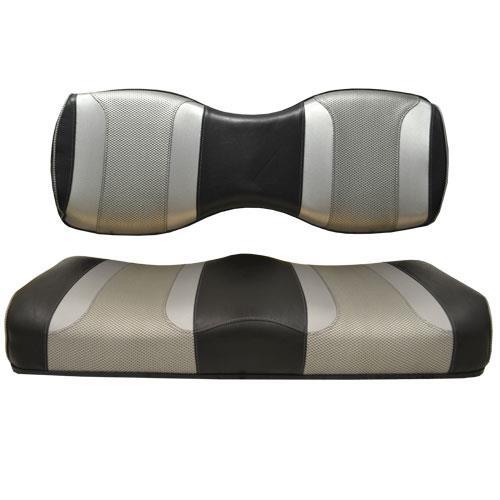 TSUNAMI Golf Cart Rear Seat Cushions for Genesis 250/300 Black w/Liquid Silver Rush & Liquid Silver Wave