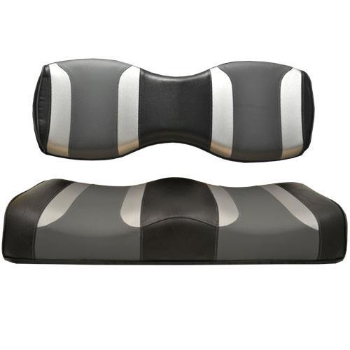 TSUNAMI Rear Golf Cart Seat Cushions for Genesis 250/300 Black w/Liquid Silver Rush & Lagoon Grey