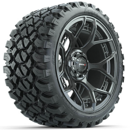 15-Inch MadJax Flow Form Evolution Gunmetal Wheels with GTW Nomad Off Road Tires (Set of 4)