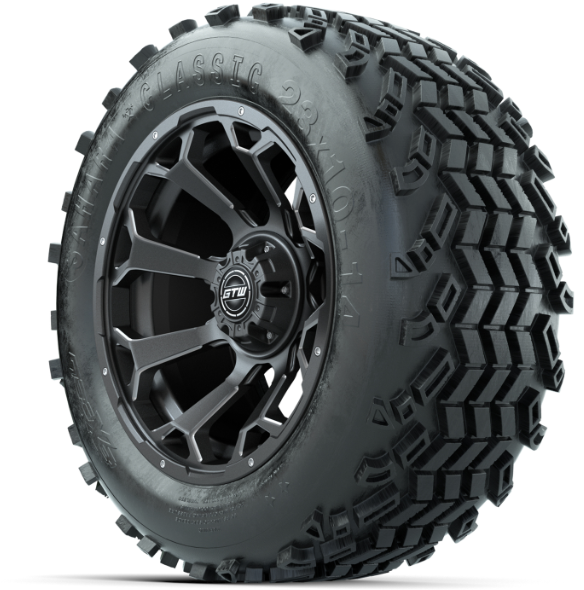 14-Inch GTW Raven Matte Gray Wheels with 23-Inch Sahara Classic All Terrain Tires (Set of 4)